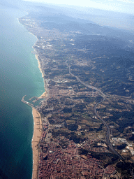 The towns of Canet de Mar and Arenys de Mar, viewed from the airplane from Amsterdam