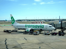 Tim`s Transavia airplane at Barcelona-El Prat Airport