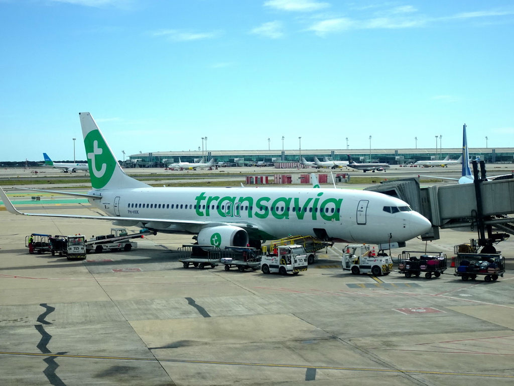 Tim`s Transavia airplane at Barcelona-El Prat Airport