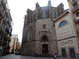 The northeast side of the Basilica de Santa Maria del Mar church at the Passeig del Born street