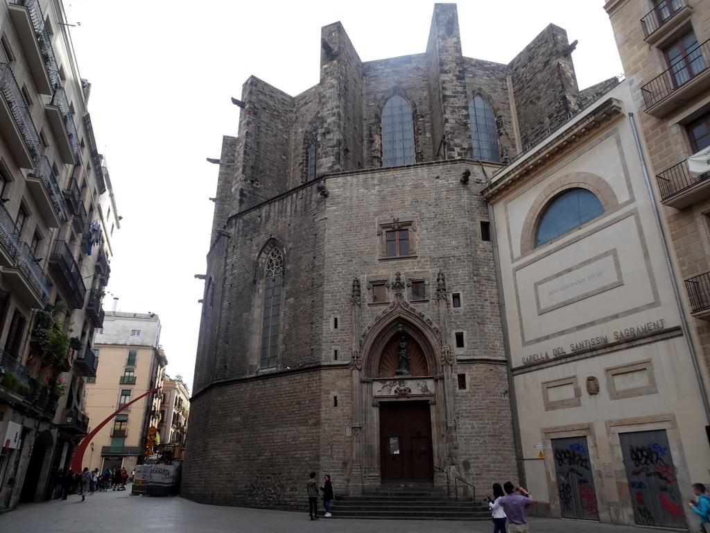 The northeast side of the Basilica de Santa Maria del Mar church at the Passeig del Born street