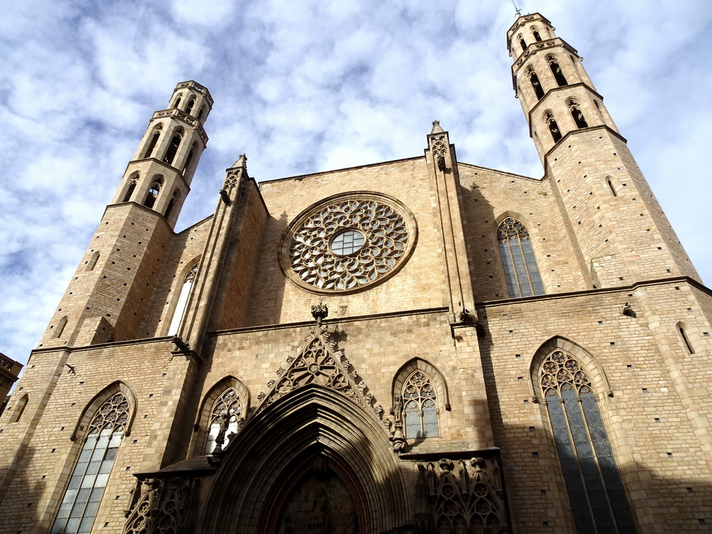 Front of the Basilica de Santa Maria del Mar church at the Plaça de Santa Maria square