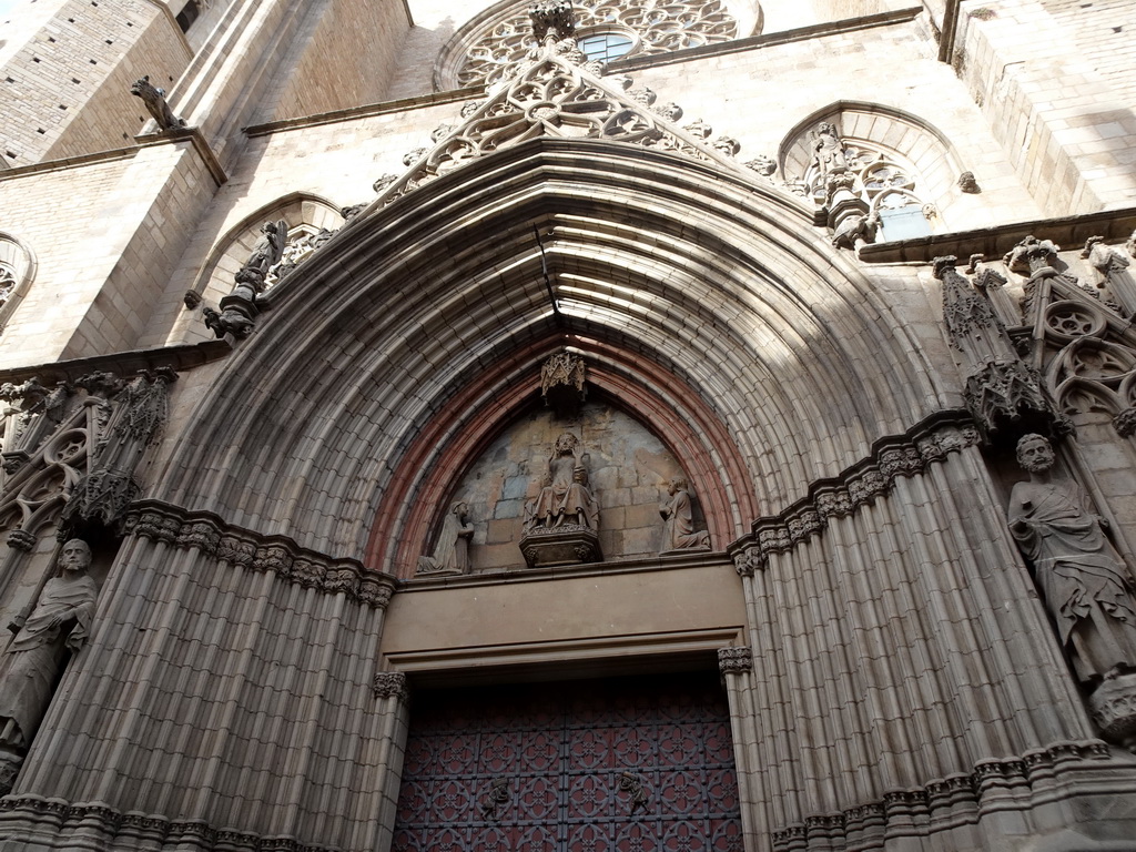 Facade of the Basilica de Santa Maria del Mar church at the Plaça de Santa Maria square