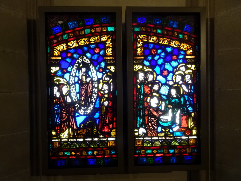 Stained glass window at the upper floor of the Basilica de Santa Maria del Mar church