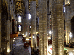 Right aisle and organ of the Basilica de Santa Maria del Mar church, viewed from the upper floor