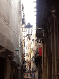 Street lanterns and balconies at the Carrer de Montcada street