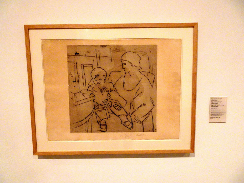 Drawing `Olga and Paulo: the Soup (Motherhood)` by Pablo Picasso, at the Picasso Museum, with explanation
