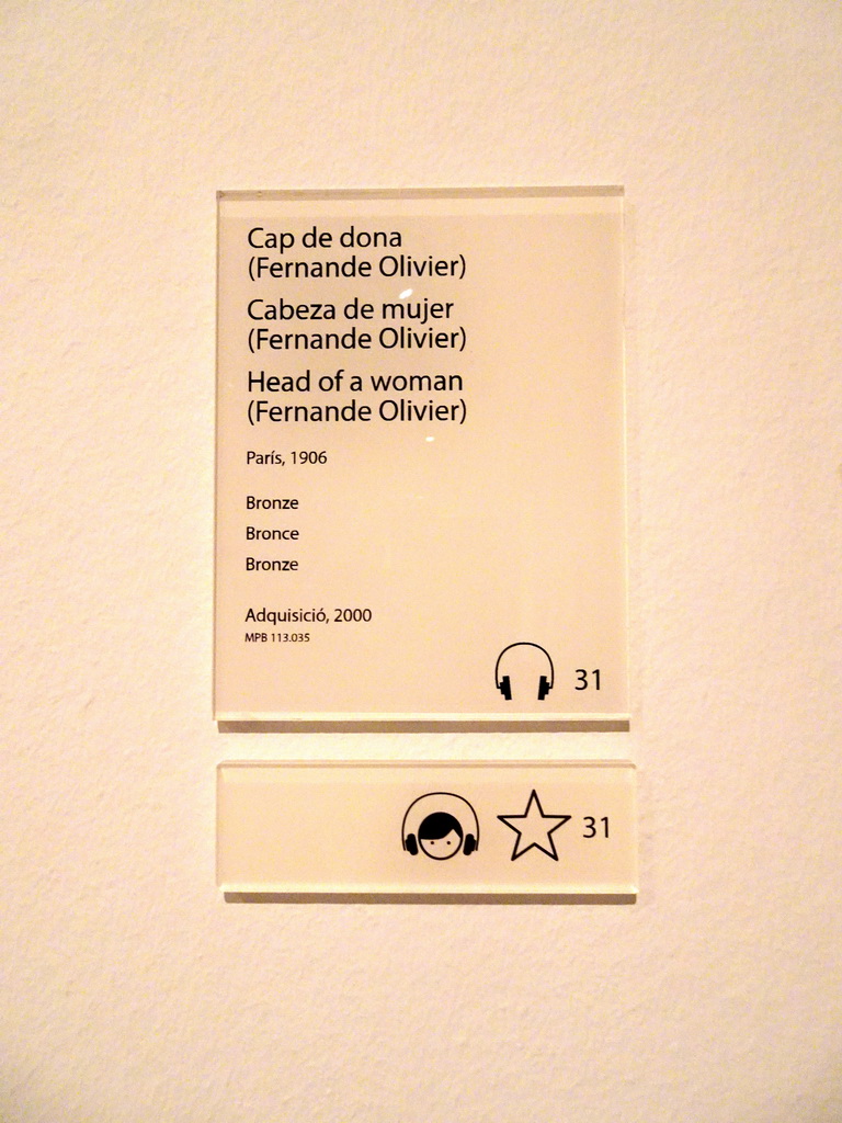 Explanation on the bust `Head of a Woman (Fernande Olivier)` by Pablo Picasso, at the Picasso Museum