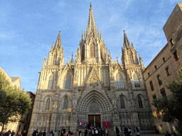 Front of the Barcelona Cathedral at the Placita de la Seu square
