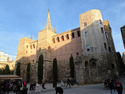 The Roman Wall and the tower of the Barcelona Cathedral at the Plaça Nova square