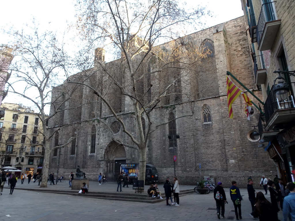 The Plaça de Sant Josep Oriol square with the northeast side of the Basilica de Santa Maria del Pi church