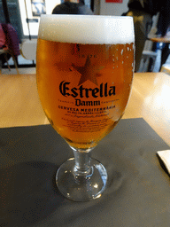 Estrella Damm beer at the La Poma restaurant
