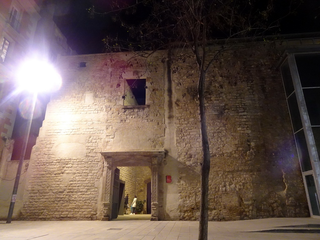 West side of the Centre Cívic Convent de Sant Agustí building, viewed from the Plaça de l`Acadèmia square, by night