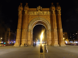 Northwest side of the Arc de Triomf arch at the Passeig de Lluís Companys promenade, by night