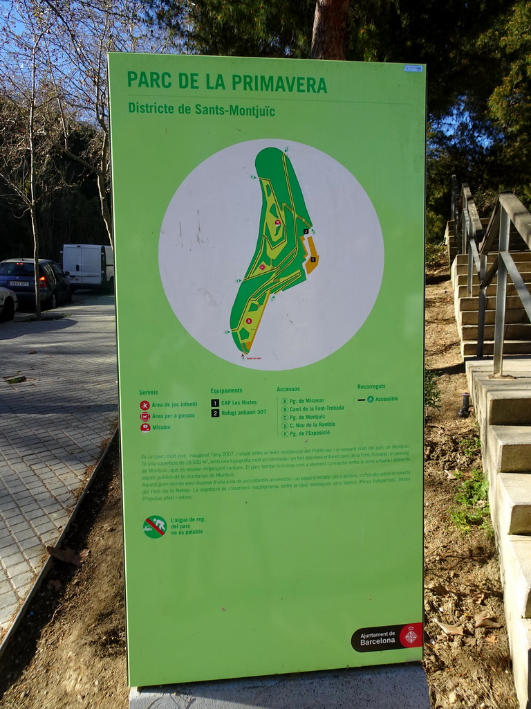 Map of the Parc de la Primavera at the northeast side of the Montjuïc hill