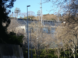 The Piscina Municipal de Montjuïc swimming pool at the northeast side of the Montjuïc hill, viewed from the Passeig de Miramar street