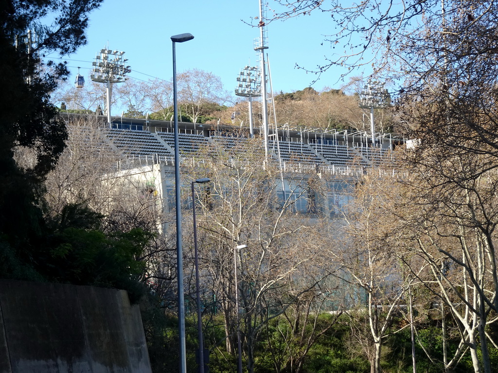 The Piscina Municipal de Montjuïc swimming pool at the northeast side of the Montjuïc hill, viewed from the Passeig de Miramar street