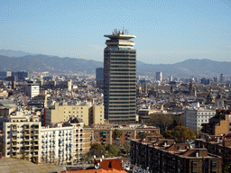 The Edificio Colón tower, viewed from the Plaça de Carlos Ibáñez square at the northeast side of the Montjuïc hill