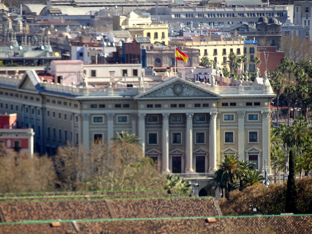 The Gobierno Militar de Barcelona building, viewed from the Plaça de l`Armada park at the northeast side of the Montjuïc hill