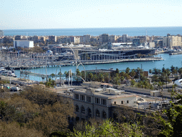 The Port Vell harbour, viewed from the Plaça de l`Armada park at the northeast side of the Montjuïc hill