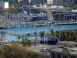 The sculpture `Onades` by Andreu Alfaro at the Plaça del Carbó square, viewed from the Plaça de l`Armada park at the northeast side of the Montjuïc hill