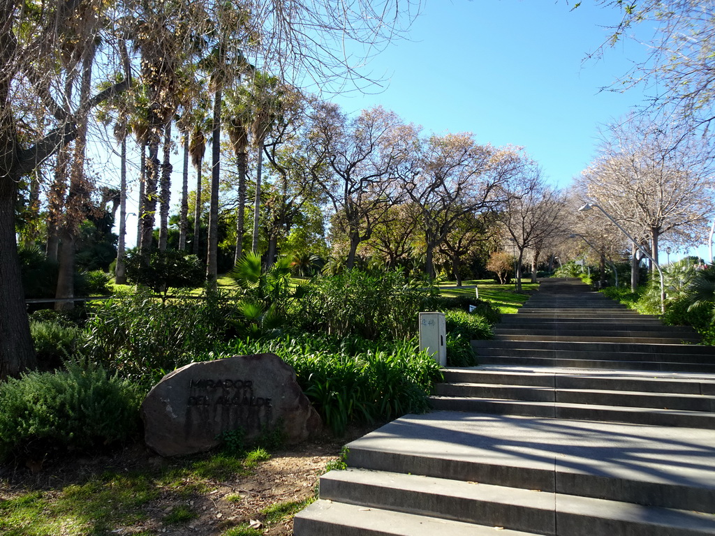 Staircase at the Mirador de l`Alcalde viewpoint at the east side of the Montjuïc hill