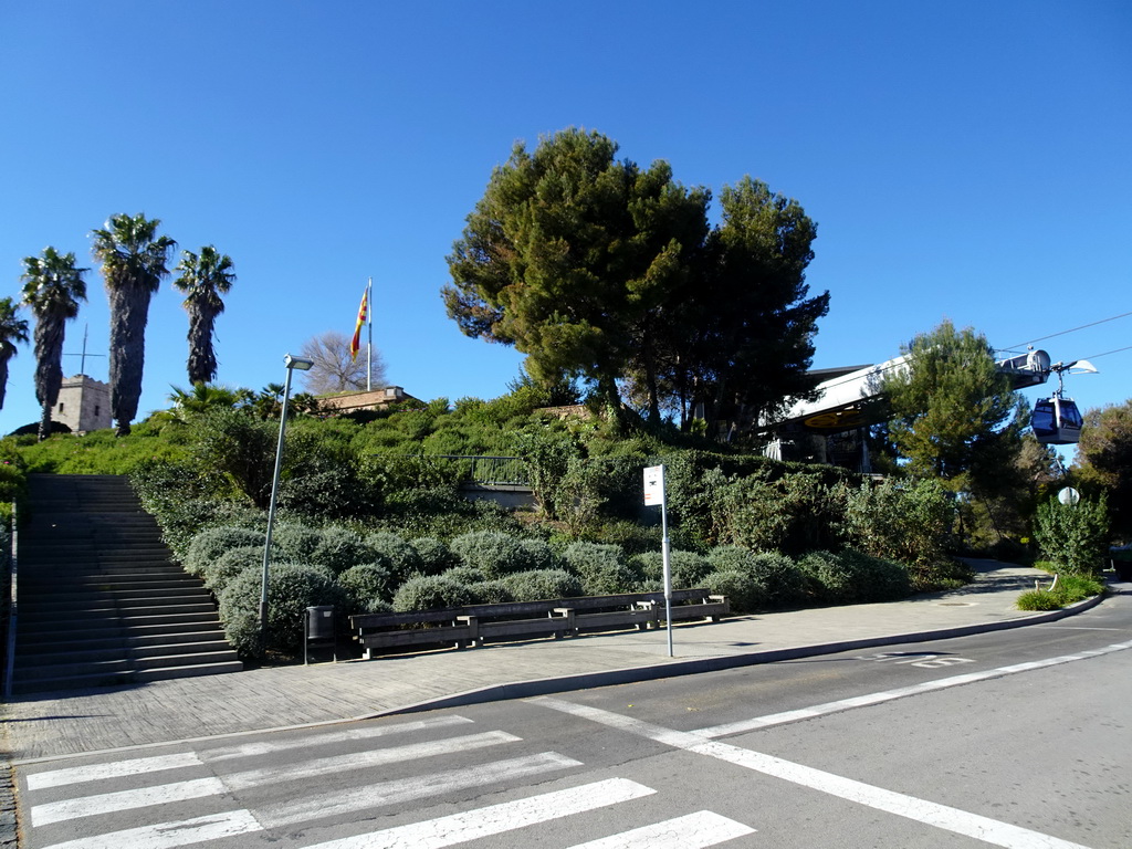 The top station of the Montjuïc Cable Car at the Carrer del Castell street at the southeast side of the Montjuïc hill