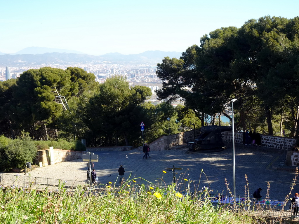 Cannon at the east side of the Montjuïc Castle at the southeast side of the Montjuïc hill, viewed from the front of the castle