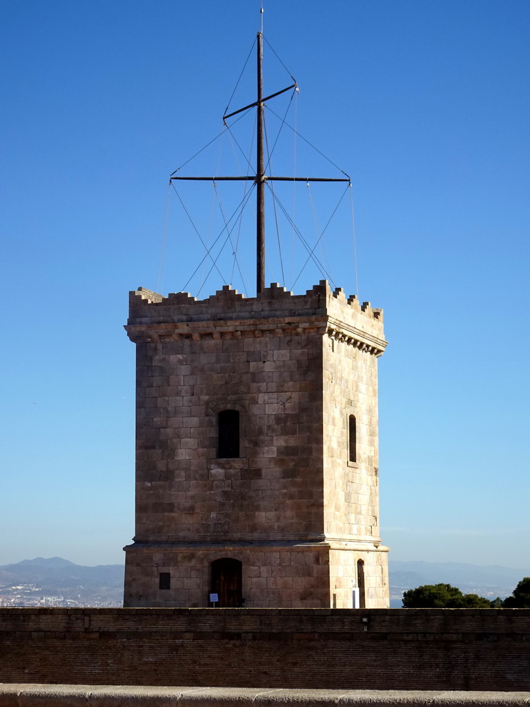 The Watchtower of the Montjuïc Castle at the southeast side of the Montjuïc hill, viewed from the Terrace