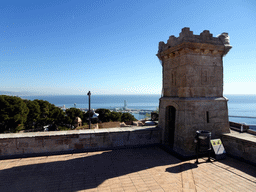 The Terrace and the southeast tower of the Montjuïc Castle at the southeast side of the Montjuïc hill, with a view on the Port Vell harbour