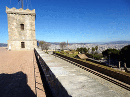 The Terrace and the Watchtower of the Montjuïc Castle at the southeast side of the Montjuïc hill, with a view on the city center