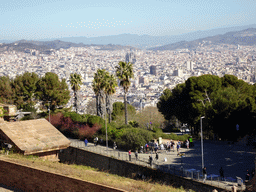 The city center with the Sagrada Família church, viewed from the east side of the Terrace of the Montjuïc Castle at the southeast side of the Montjuïc hill