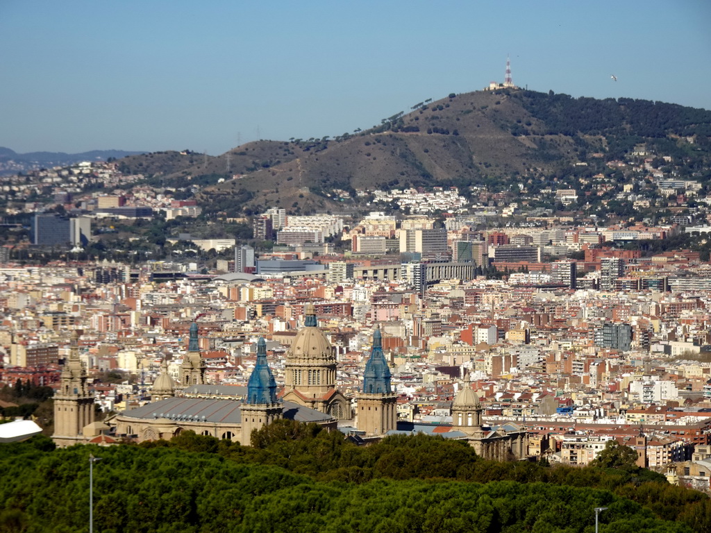 The Museu Nacional d`Art de Catalunya museum at the north side of the Montjuïc hill and the city center, viewed from the north side of the Terrace of the Montjuïc Castle