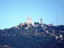 The Tibidabo mountain with the Sagrat Cor church, viewed from the north side of the Terrace of the Montjuïc Castle at the southeast side of the Montjuïc hill