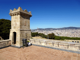 The Terrace and the northeast tower of the Montjuïc Castle at the southeast side of the Montjuïc hill, with a view on the city center