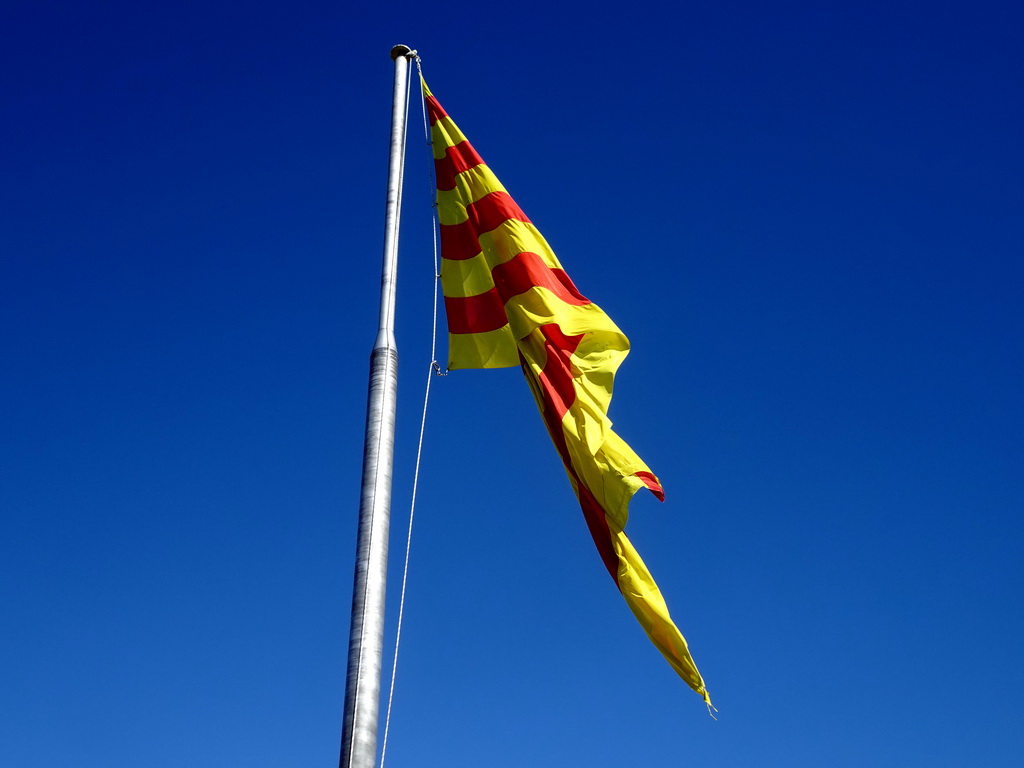 Catalan flag at the Santa Amàlia Bastion of the Montjuïc Castle at the southeast side of the Montjuïc hill