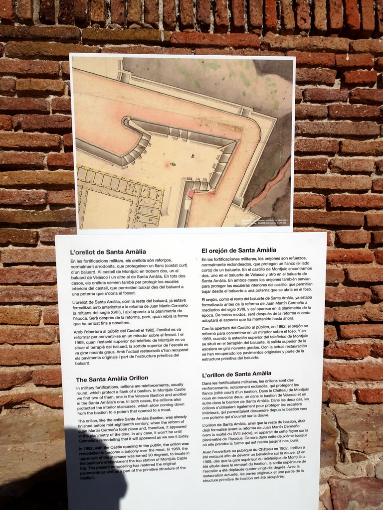 Information on the Santa Amàlia Orillon of the Montjuïc Castle at the southeast side of the Montjuïc hill
