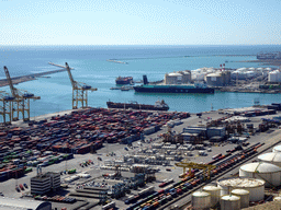 The Port de Barcelona harbour, viewed from the south side of the Outer Ward of the Montjuïc Castle at the southeast side of the Montjuïc hill