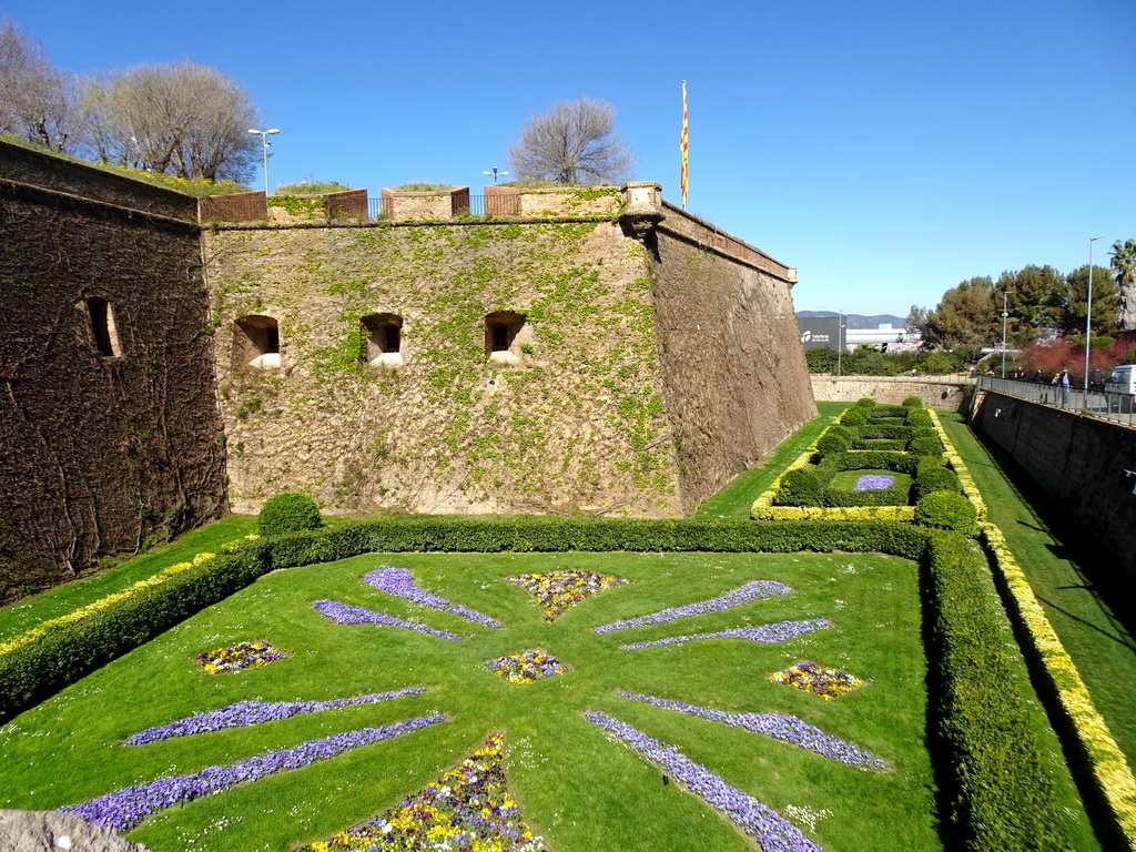 Flower bed at the right side of the front gate of the Montjuïc Castle at the southeast side of the Montjuïc hill
