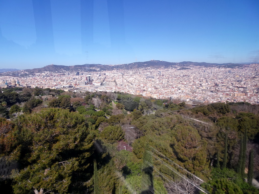 The Montjuïc Slide park at the east side of the Montjuïc hill and the city center, viewed from the Montjuïc Cable Car