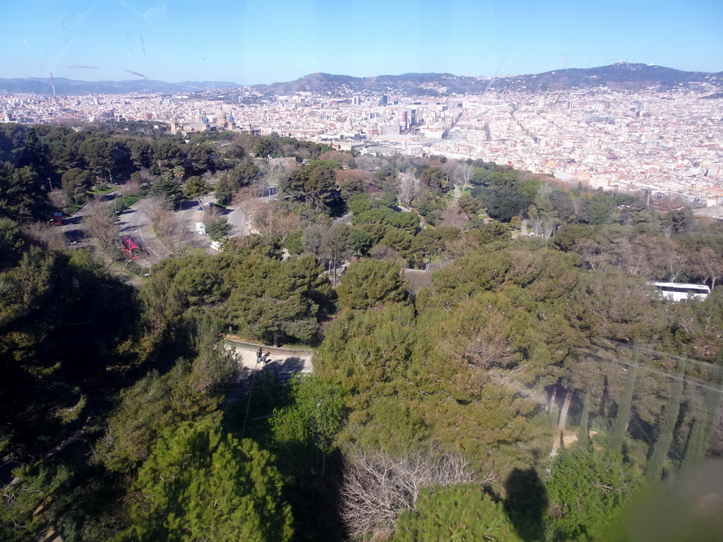 The Montjuïc Slide park at the east side of the Montjuïc hill and the city center, viewed from the Montjuïc Cable Car