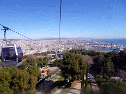 The Montjuïc Slide park at the east side of the Montjuïc hill, the city center and the Port Vell harbour, viewed from the Montjuïc Cable Car