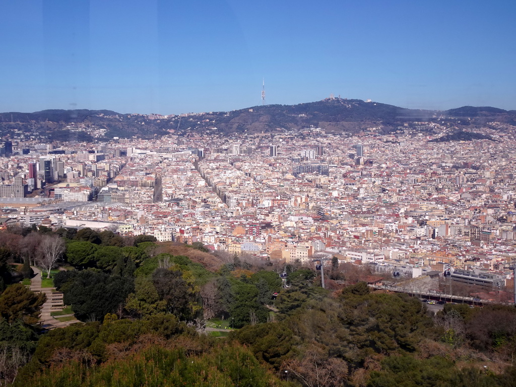 The Montjuïc Slide park at the east side of the Montjuïc hill and the city center, viewed from the Montjuïc Cable Car