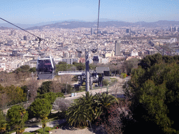 The Montjuïc Slide park at the east side of the Montjuïc hill and the city center with the Sagrada Família church and the Torre Glòries tower, viewed from the Montjuïc Cable Car