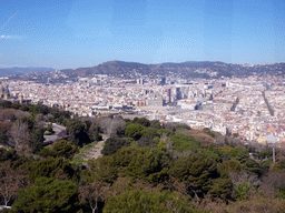 The Montjuïc Slide park at the east side of the Montjuïc hill and the city center, viewed from the Montjuïc Cable Car