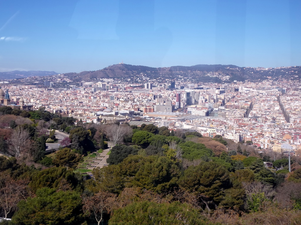 The Montjuïc Slide park at the east side of the Montjuïc hill and the city center, viewed from the Montjuïc Cable Car