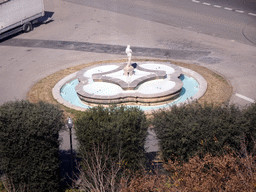 Fountain at the Plaça de Dante square at the northeast side of the Montjuïc hill, viewed from the Montjuïc Cable Car