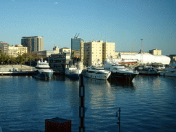 The Port Vell harbour, viewed from the Explora! Children`s area at the Aquarium Barcelona