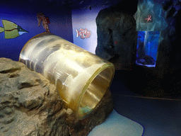 Water game at the Explora! Children`s area at the Aquarium Barcelona