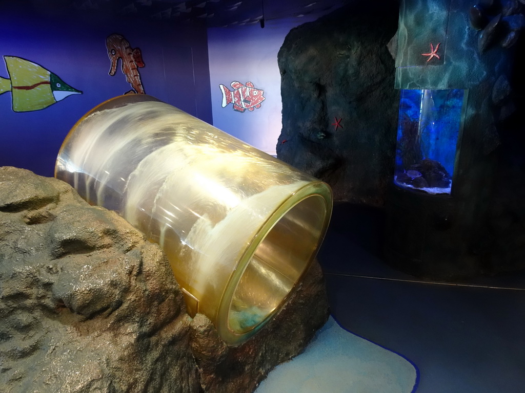 Water game at the Explora! Children`s area at the Aquarium Barcelona